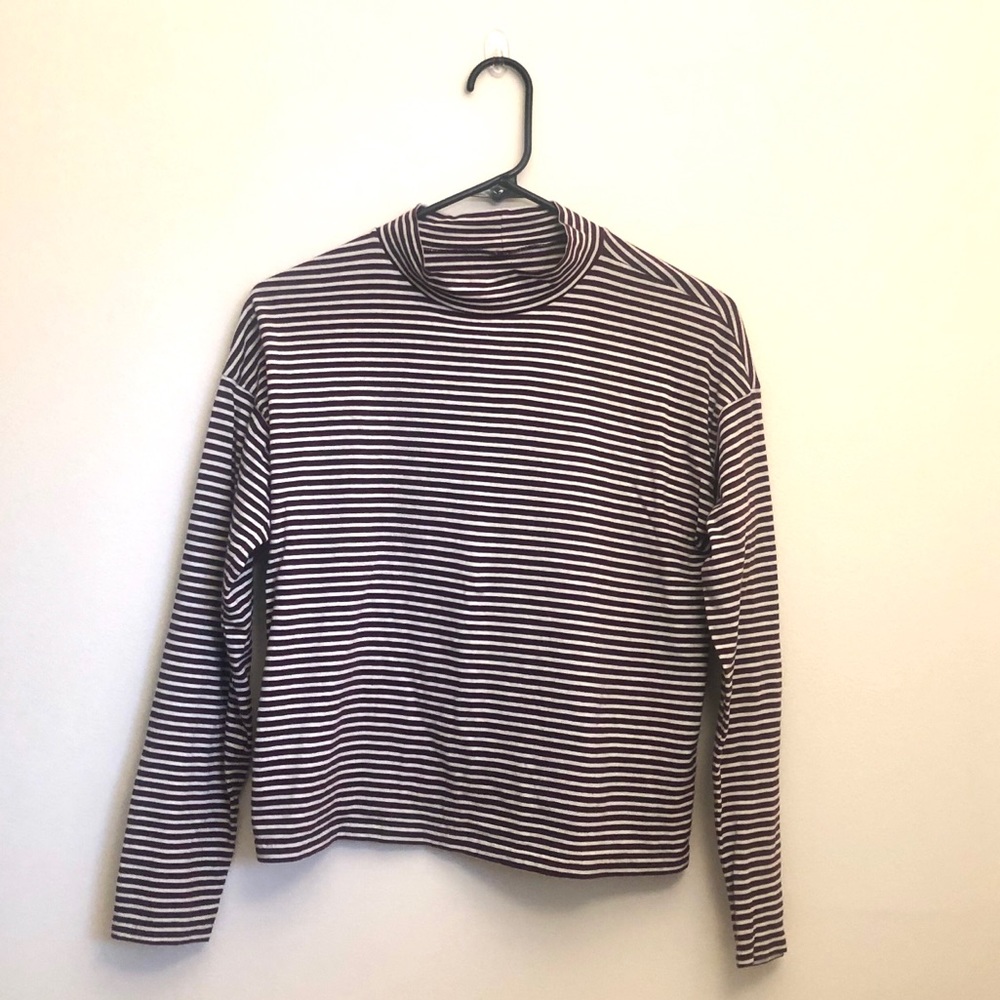 Everlane Square Mock-neck Dark Red Stripe